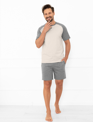 Pijama pentru bărbați Alexander Italian Fashion bej - mâneci scurte și pantaloni scurți, 100% bumbac