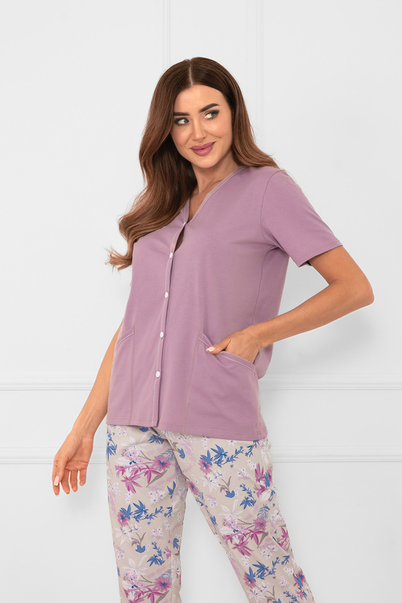 Pijama de damă Zafra cu mânecă scurtă, pantaloni 3/4 Italian Fashion - heather/print 