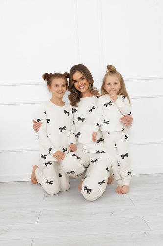 Pijama pentru fete Fiocca- ecru, bumbac, mânecă lungă și pantaloni Italian Fashion 