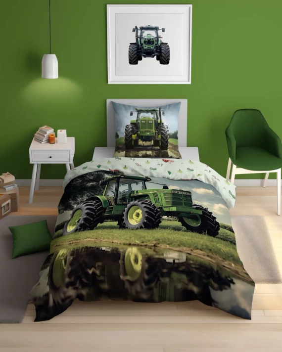 5409 Un tractor verde Lenjerie de pat din bumbac strălucitoare în întuneric Detexpol