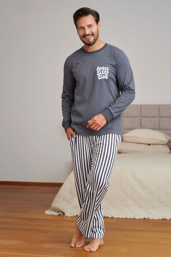 Doctor Nap 7524 Apres Sleep Pijamale bărbați grafit 100% bumbac lungi