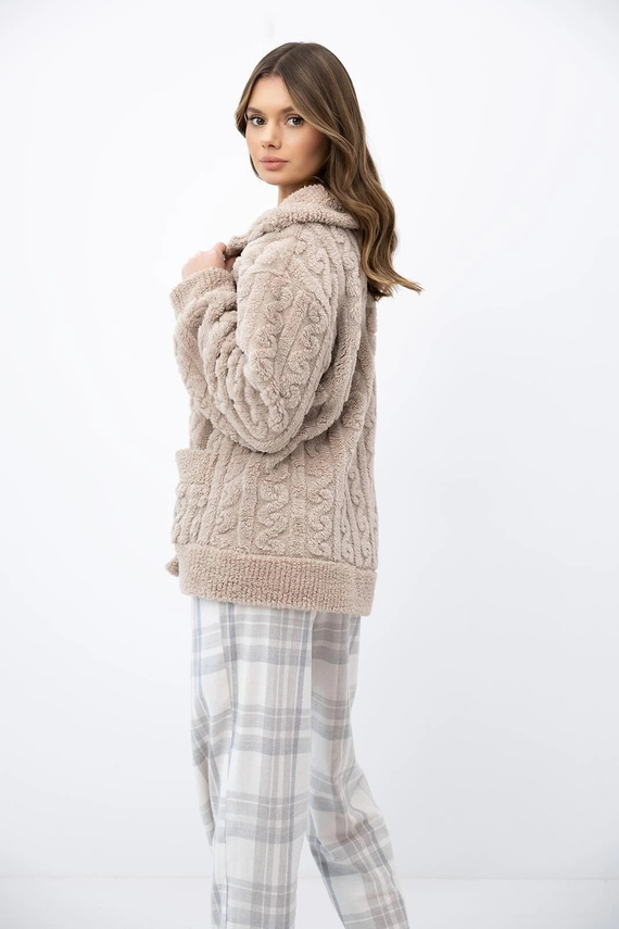 Sensis Ingrid blezer damă bej, cu nasturi, moale, homewear, cu buzunare