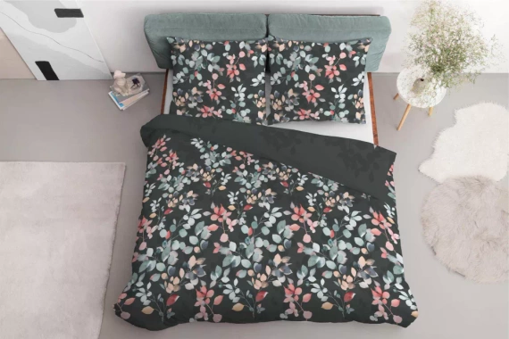 5084 A Home Satin Lenjerie de pat din satin cu crenguțe Detexpol grafit