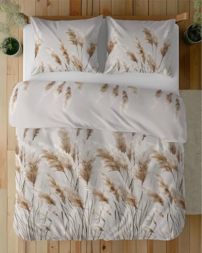 5329 B Lenjerie de pat din satin Ierburi de Pampas Detexpol gri