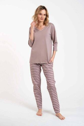 Betty Ladies Pijama cu mânecă 3/4, pantaloni lungi Italian Fashion - cappuccino/print cappuccino