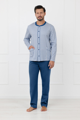Pijamă bărbați Homer Italian Fashion, bumbac, cu nasturi, lungă
