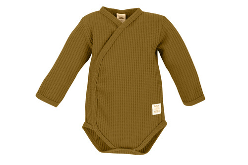 03249GB Body pentru bebeluși „Natural Waffel” cu mâneci lungi Makoma maro auriu