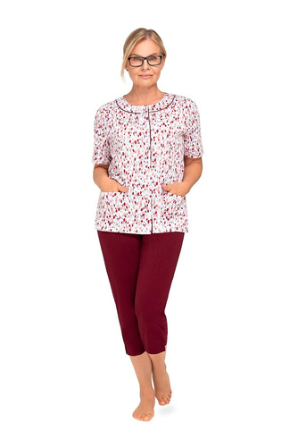 Pijamale damă Martel Maria I 200 cu nasturi, 100% bumbac, mânecă scurtă, 42-bordo