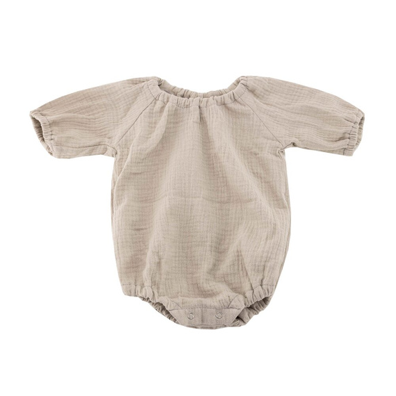 Body de muselina bej pentru bebelusi cu maneci lungi Makashka - 100% bumbac