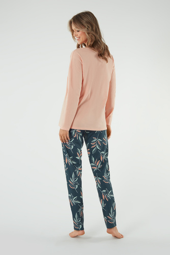 Julietta Pijama de damă cu mânecă lungă, pantaloni lungi Italian Fashion - somon/print