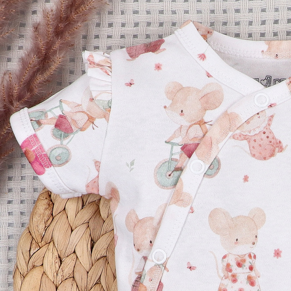 Body bebeluși Nini Little Mouse bumbac organic tip petrecut mânecă scurtă