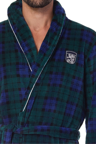 Halat de baie 2456 BJ pentru bărbați, mărime L&amp;L, bleumarin - moale, în carouri și cu guler