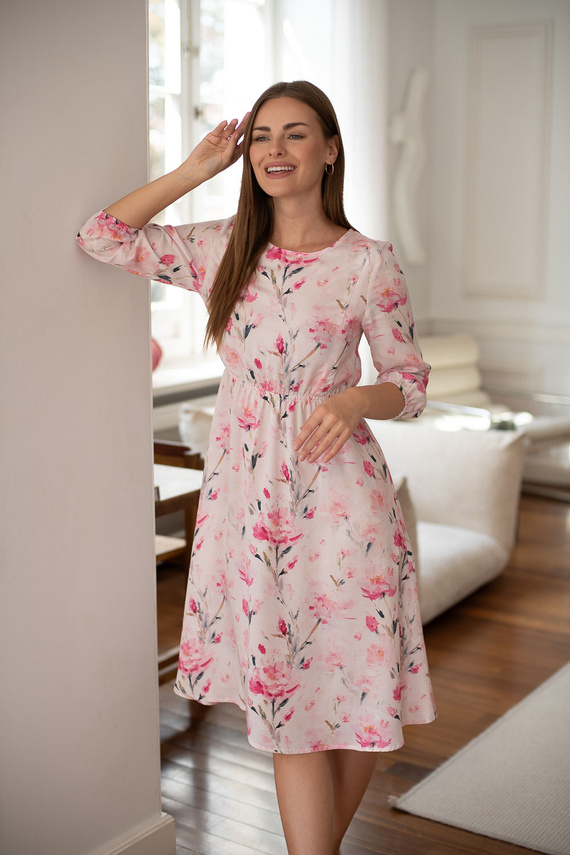 Milk&Love Lovely Dress Midi – rochie premamă pentru alăptare cu flori roz
