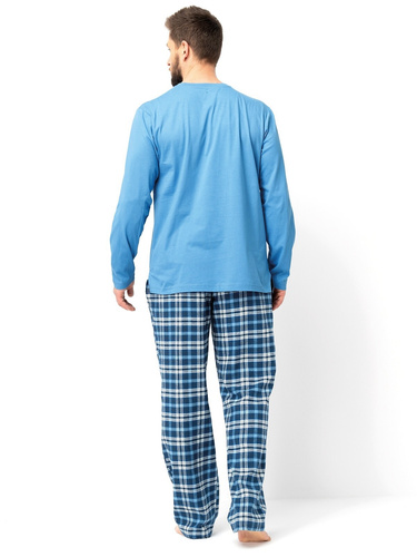 Pijamale bărbați MNS 626 Key blue - mâneci lungi, pantaloni din bumbac flanel