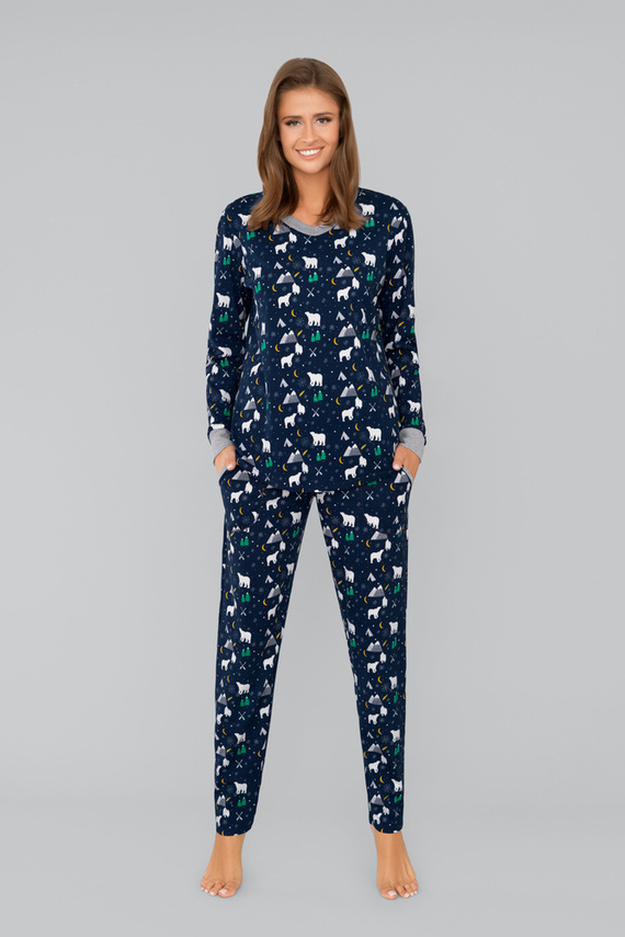 Ava Ladies' pijama cu mânecă lungă și pantaloni Italian Fashion - imprimeu albastru marin