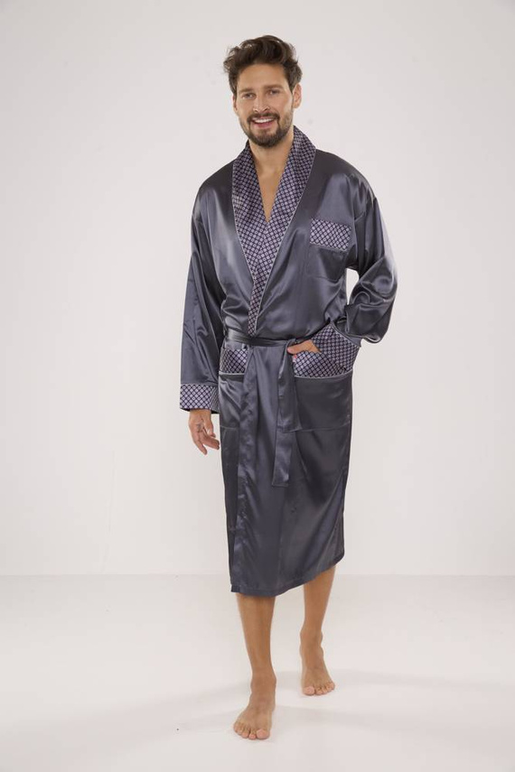 940 Forex halat de baie din satin pentru bărbați - gri