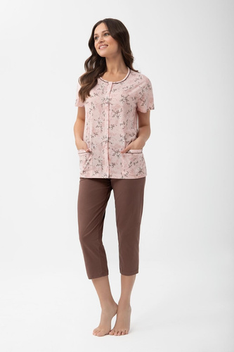 Pijama damă Luna 1304 din bumbac cu nasturi și pantaloni 3/4
