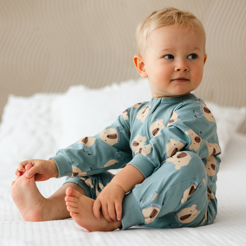 Salopă pentru bebeluși Beary Cool Eevi – Gri salvie, bumbac, fără picioare, fermoar