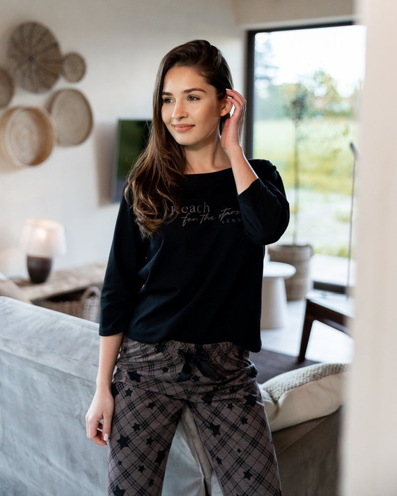 Pijamale Sensis Reach For The Stars pentru femei - Negru-Maro