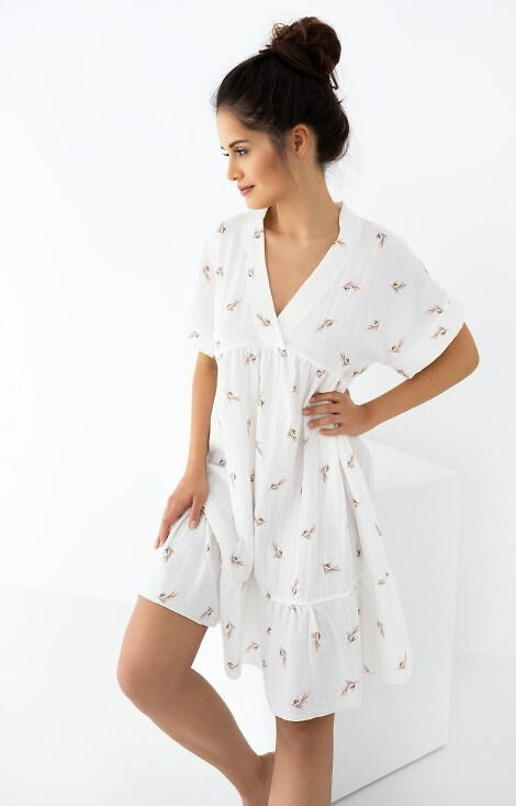 Cămașă de noapte din muselină Nastia Sensis - ecru