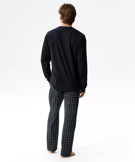 Atlantic NMP-404 Pijamale bărbați 100% bumbac Pantaloni lungi în carouri bleumarin