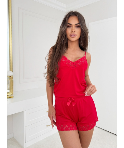 Pijama dama Niki Donna rosie - vascoza, cu bretele, usoara si feminina