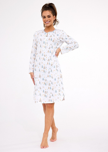 Cămașă de noapte pentru damă 777/436 Cornette Fox 3 ecru – bumbac, cu capse, croială confortabilă