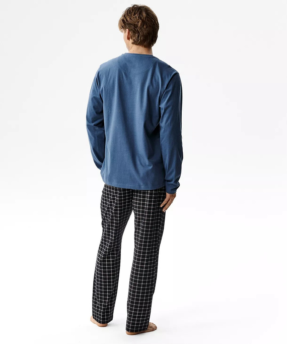 Atlantic NMP-404 Pijamale bărbați 100% bumbac Pantaloni lungi în carouri albastru-bleumarin