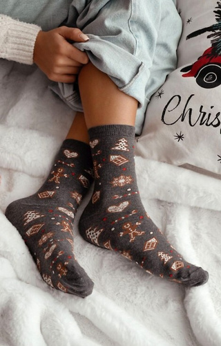 1283-038 Șosete de damă Dulce Milena melanj închis - festive, colorate, bumbac