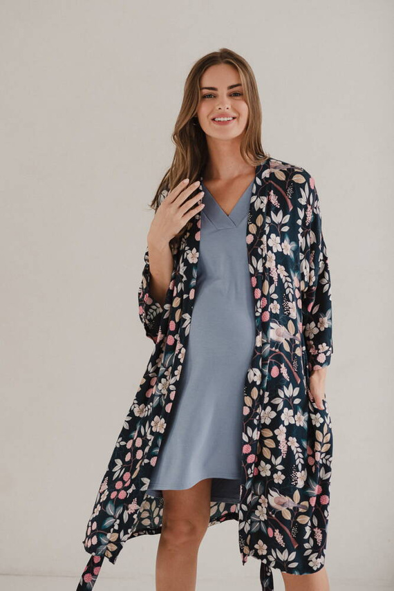 Cămașă de noapte pentru maternitate și alăptare din bambus Moon, mânecă lungă, Milk&Love, albastru