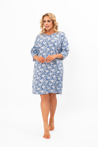 Cămașă de noapte pentru femei Bisali - bumbac, mânecă ¾, model floral Italian Fashion