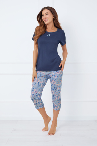 Amara Pijama de damă cu mânecă scurtă, pantaloni 3/4 Italian Fashion - albastru navy/print