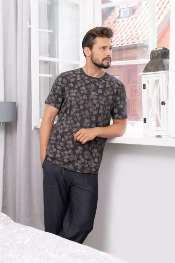 Pinus Pijamale pentru bărbați cu mânecă scurtă, pantaloni lungi Italian Fashion- print/grafite