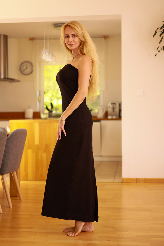 Irving - set dama: rochie maxi + hanorac, 95% bumbac 5% elastan | Marca poloneză Mirale - negru
