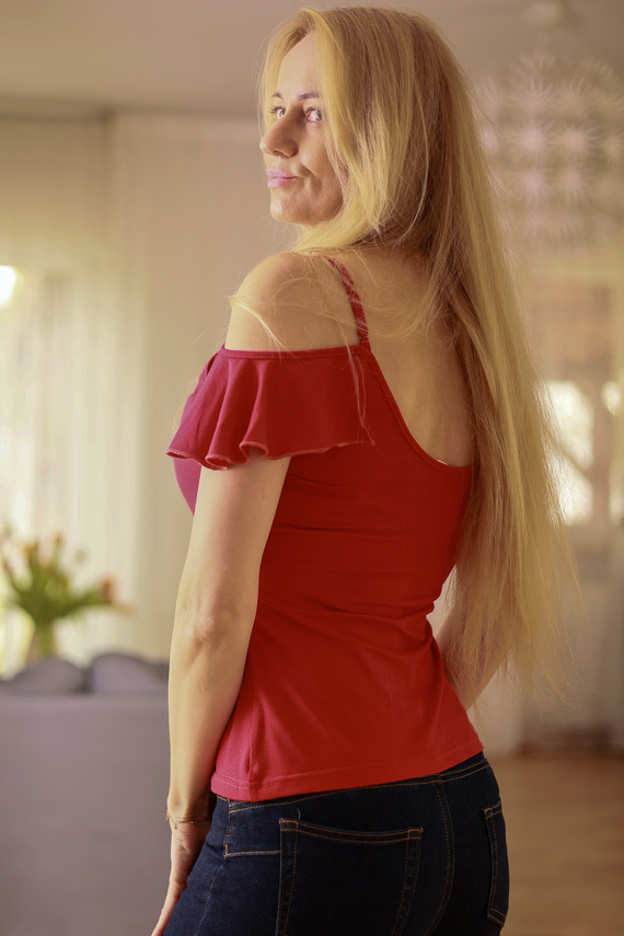 Bluza dama Vera Mirale - umar deschis, volan, vascoza - rosie