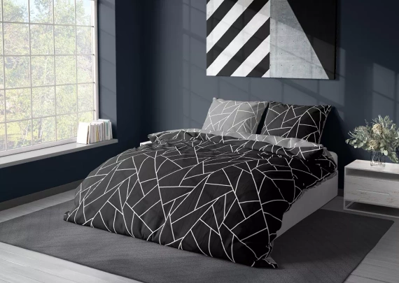 Milargo Verde 007 Lenjerie de pat din satin geometric Faro negru