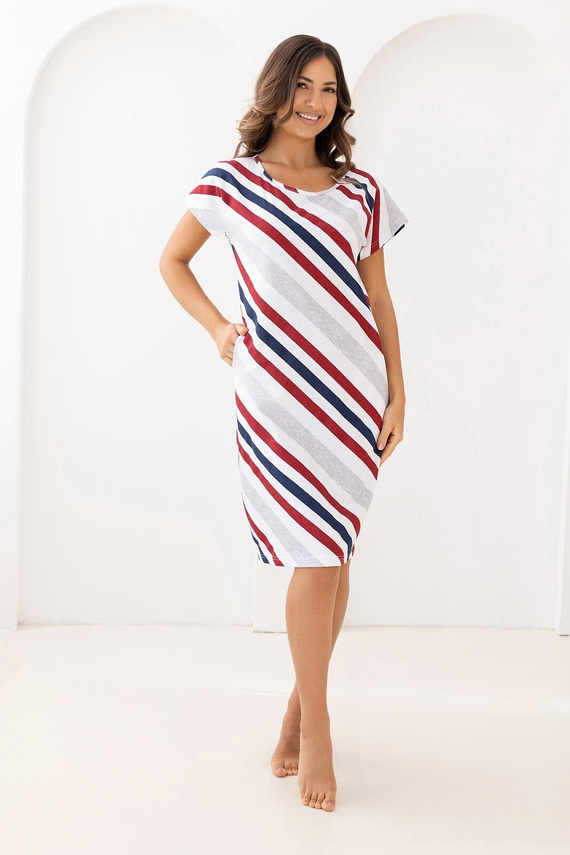 Rochie Damă din Bumbac 175 Regina – Mânecă Scurtă, Dungi Moderne, Buzunare, Lungime până la Genunchi, 100% Bumbac