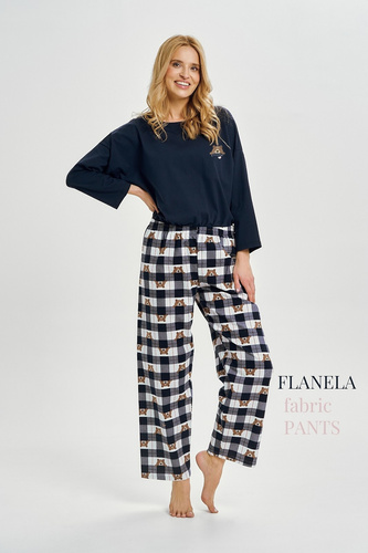Pijamale damă Taro Astrid 3441 bleumarin, bumbac, pantaloni din flanel