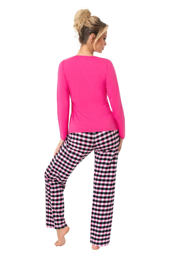 Pijamale lungi pentru femei Donna Sleep, fuchsia – bumbac, mâneci lungi, ambalate într-o pungă de plastic