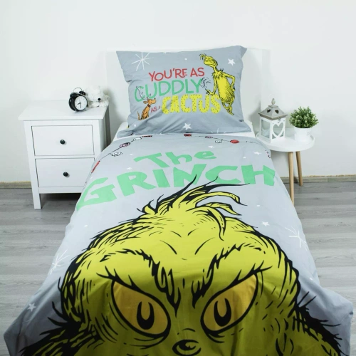 Lenjerie de pat Grinch Grinchmas JF24 140x200 bumbac 100% Grinch cu fermoar
