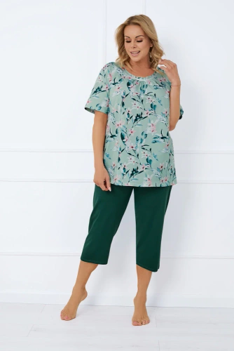 Alwea Pijama pentru femei cu mânecă scurtă, pantaloni 3/4 Italian Fashion - verde