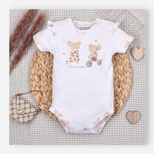 Body bebeluși Nini Little Mouse bumbac organic capse pe umăr mânecă scurtă