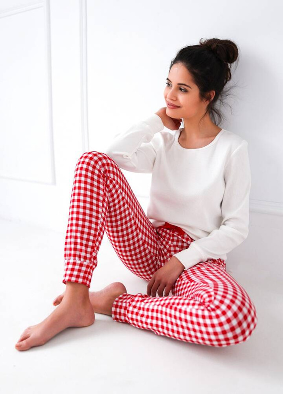 Pijama pentru femei Sensis Perfect - crem și roșu