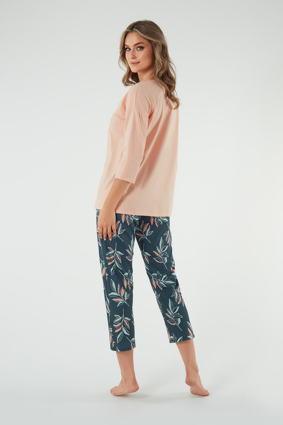 Julietta Pijama de damă cu mâneci 3/4, pantaloni 7/8 Modă italiană - somon/print