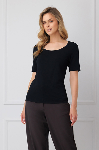 Bluză damă Italian Fashion Liza 93% bambus mânecă scurtă elastică - negru
