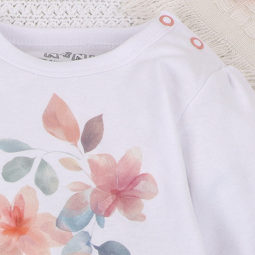 ABN-5416 Flori colorate Body din bumbac organic Nini alb