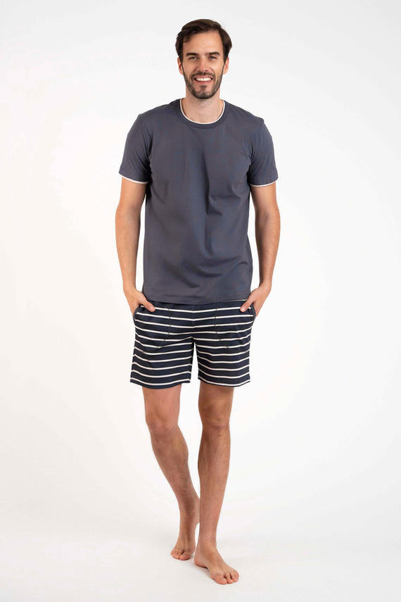 Lars Pijama cu mânecă scurtă pentru bărbați, pantaloni scurți Italian Fashion - imprimeu grafit/grafit