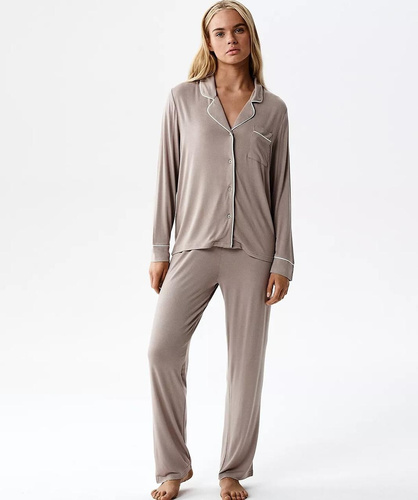 Pijama damă Atlantic NLP-495 din modal cu guler și pantaloni lungi