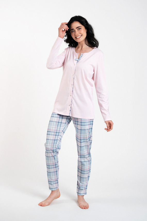 Emilly Unzipped Ladies' Long Sleeve Pyjamas and Trousers Italian Fashion - roz/print