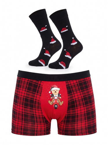 Cornette Gift 914/08 set bărbați de Crăciun boxeri și șosete roșu-negru